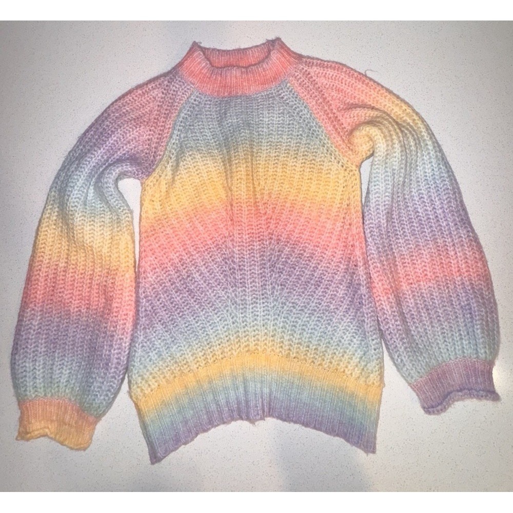 Lea & Viola XS Pastel Rainbow Knit Sweater Multicolor Soft Cozy Women's Jumper